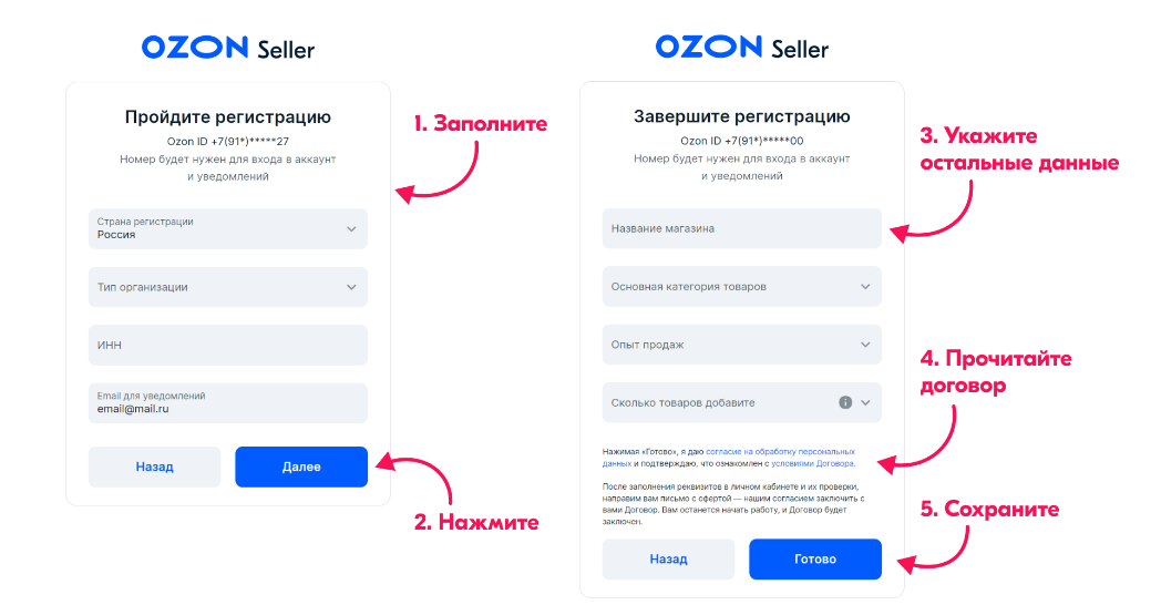 Завершение регистрации Ozon