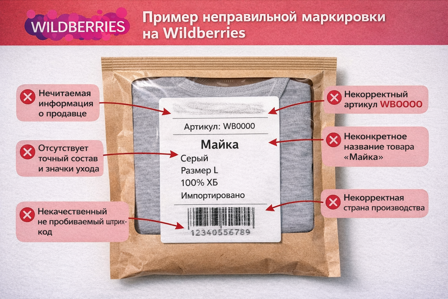 Пример неправильной маркировки Wildberries